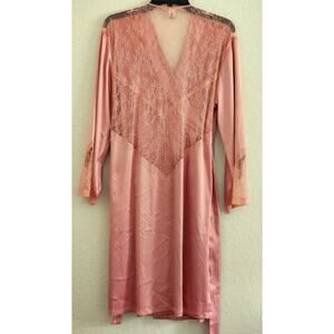 Robe-Victoria's Secret-Mid Length-Sheer Lace Back & Cuffs-Satin Like-Blush-M/L